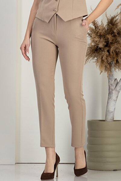 StarShinerS Women's tapered fabric pants with high waist and side pockets