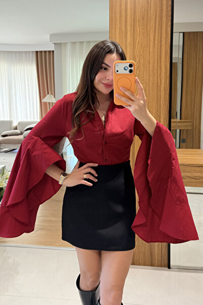 Gizem Ecemiş Hailey Kırmızı İspanyol Kol Gömlek