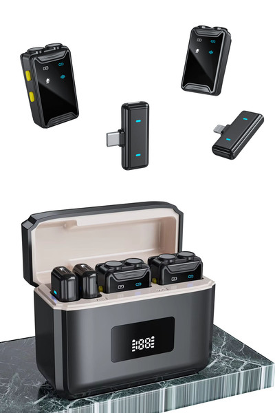 TechnoStation Yeni Nesil Kablosuz Portatif Yaka Mikrofon Seti PC Telefon Tabl...