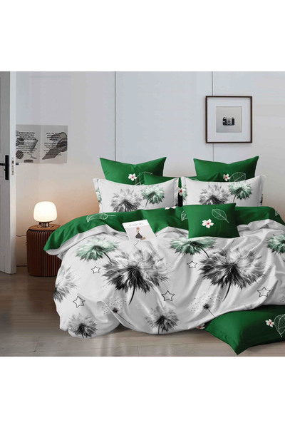 CumparaMisim Double bed linen, Finet, 6 pieces, White, Green, flowers