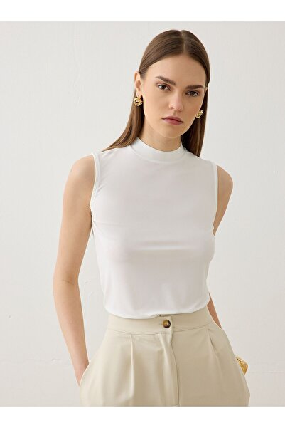 Refka Μπλούζα με ψηλό γιακά χωρίς μανίκια - Λευκή -
