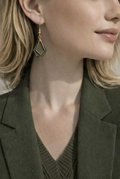 Atölye Taba Kadın Geometrik Desenli Hakiki Deri Küpe