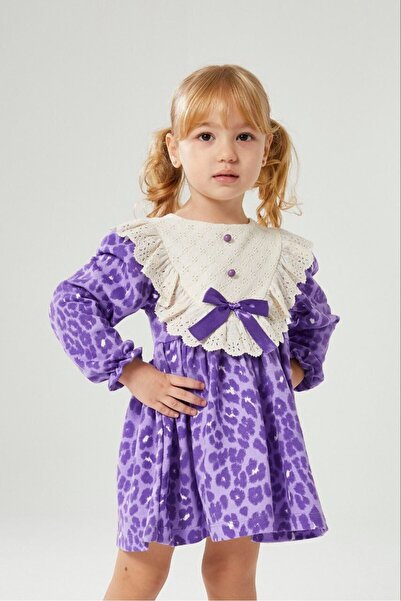 Teeny Weeny Kids فستان بناتي بطبعة الفهد مع ياقة صدفية