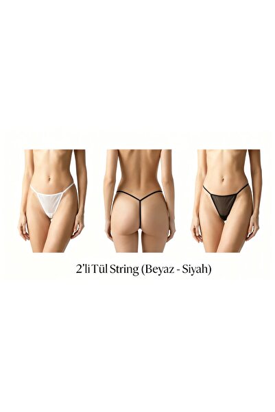 calma TÜL TANGA 2 Lİ (BEYAZ -SİYAH)