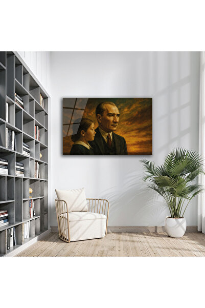 B&G DESIGN Ataturk și portretul copilului, tablou decorativ elegant din sticlă