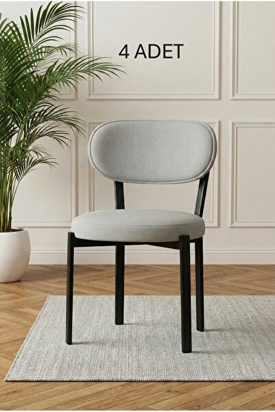 DEREN HOME Pufys Serisi 4 Adet Mutfak Salon Sandalyesi Baby Face Kumaş Siline...