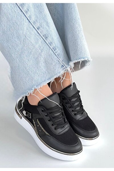 Zerenyus ZRNE-003 Премиум черни дамски маратонки с връзки и мрежест детайл