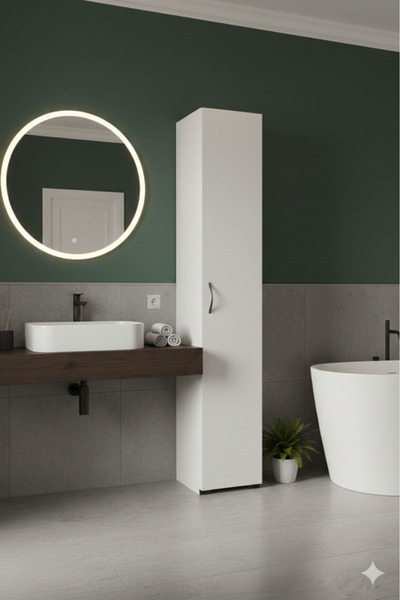 KZY Mobilya Tek Kapaklı 5 Raflı Banyo Mobilyası