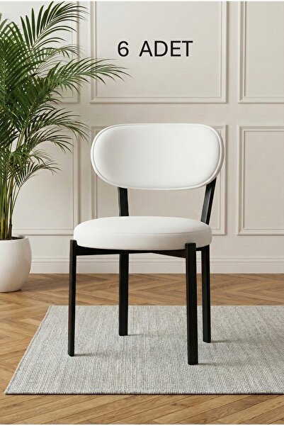 DEREN HOME Pufys Serisi 6 Adet Mutfak Salon Sandalyesi Baby Face Kumaş Siline...