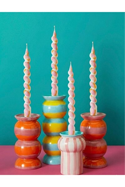Mis Mum Studio Burgu Şamdan Mum | El Yapımı Dekoratif Spiral Mum | Pastel Ren...