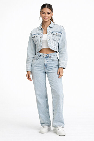 connemara Jeans Kadın Mavi Crop Denim Ceket – Rahat Kalıp Jean Ceket