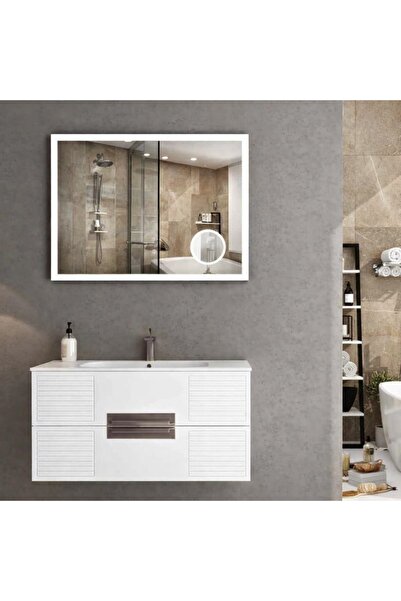 Gold Ban-yom OSCAR 100 BEYAZ MDF MERCEK AYNALI Banyo Mobilyası Seti