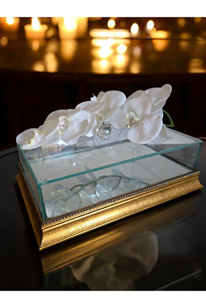 Glowvera Gold Çiçek SüslemeliCam İsteme Söz Nişan Çikolata Çeyiz Makyaj Kutus...