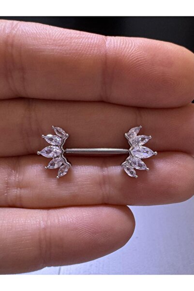 Arescollection 1 ADET ZİRKON TAŞLI ÇELİK NİPPLE MEME UCU PİERCİNGİ