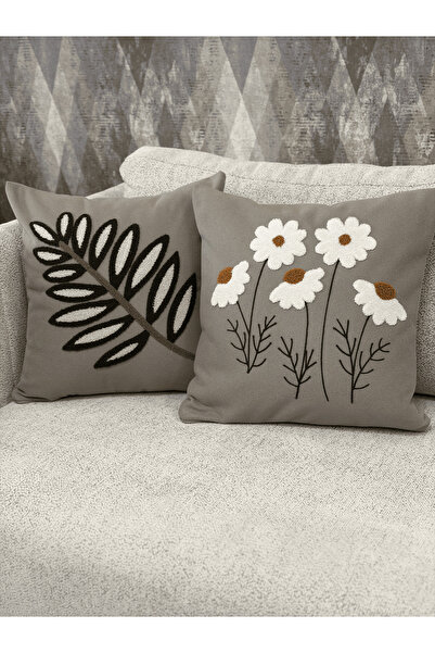 Zeora Home Set de 2 huse decorative pentru perne, cu model de frunze și marga...