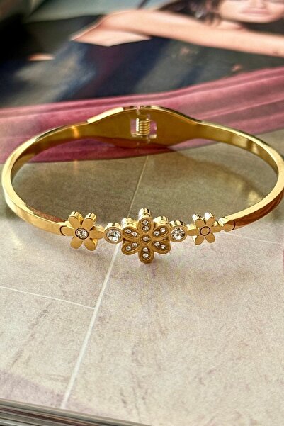 Trendy Butik Steel zircon stone flower bracelet