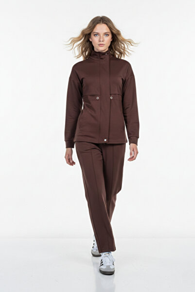 AWOONN Kadın Modal Kumaş Çitçıtlı Fermuarlı Cep Detaylı Eşofman Takın