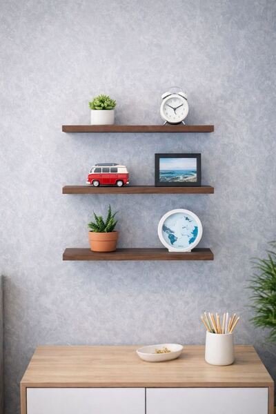 ADIM EBATLAMA 3'lü Uçan Duvar Rafı Set Gizli Raf- Barok 15x40