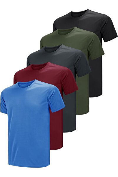 NO BRAND Mens Plain Cotton Short Sleeve Crew Neck T-Shirt Pack of 5