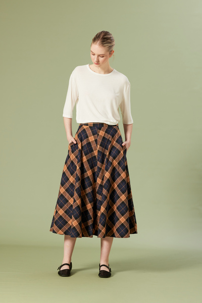 Nisan Plaid Patterned Midi Skirt