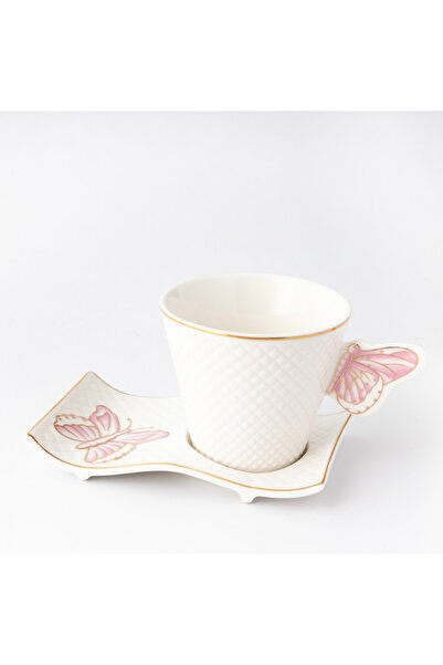 Moon House Set of 6 Coffee or Tea Cups with Saucers – Pink Butterfly