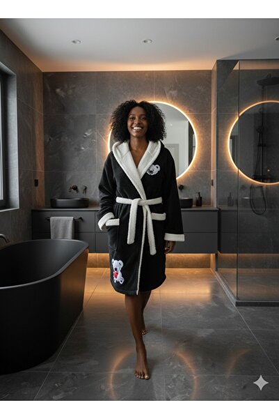 Damlaiso WELSOFT Hanorac cu glugă cu broderie ursuleț, negru