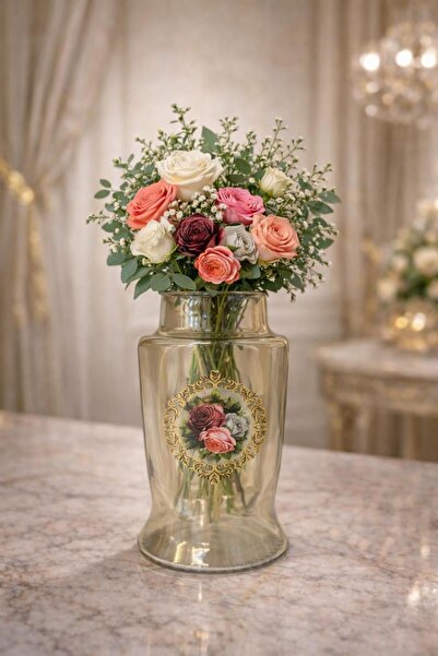 B&B'shop Vintage Desenli Cam Vazo – Dekoratif & Şık Tasarım