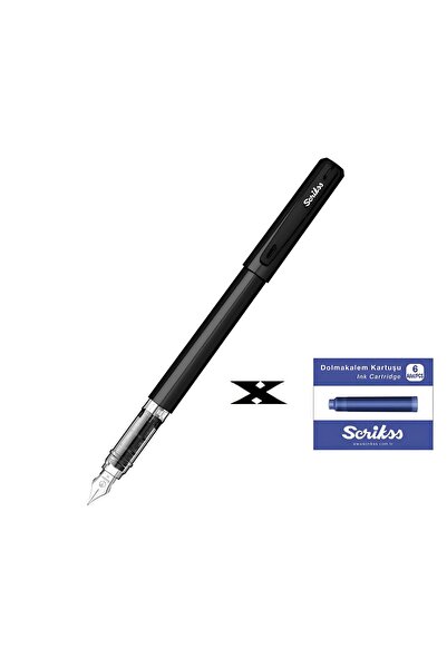 Scrikss Prımeo Dolma Kalem M Uç Siyah & 6'lı Mavi Kartuş