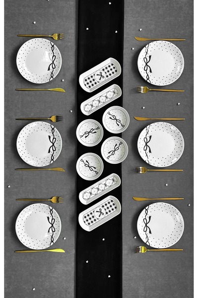 Erbaşlar Siyah Fiyonk 14 Parça 6 Kişilik Lüx Kahvaltı Takımı, Kahvaltı Seti