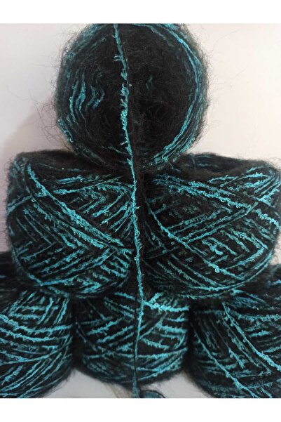İPEK YÜN İPLİK DÜNYASI Moher Knitting Yarn (Black) Ana Kuzusu (Turquoise) Mix...