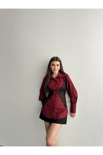 ZF BUTİK Kadın Dantel Detaylı Gömlek Kontrast Tasarım