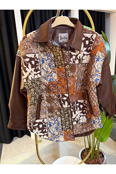 PARLABUTİK Desenli kolları deri ceket