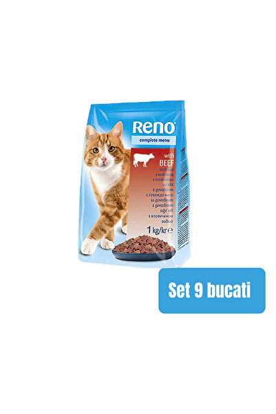 Reno SET 9 PIECES - Dry Cat Food with Beef Flavor 1Kg