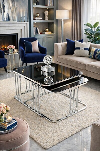 ARS Home orta sehpa 2li sehpa siyah cam sehpa modern sehpa salon sehpası iç i...