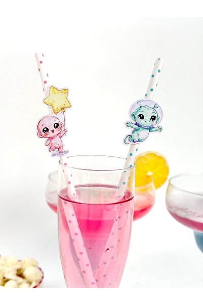 Flu Party Little Alien - Tiny Alien Themed Straws with Figures