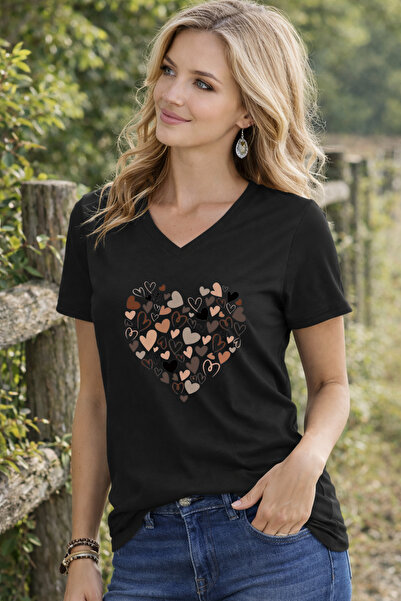 LORVEX T-Shirt V-Neck Women (Comfortable Fit) Small Hearts Printed T-Shirt