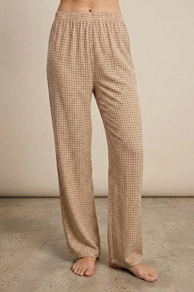 Laperissa Brown Checkered Viscose Woven Pajama Bottoms