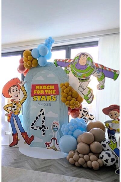 Çemrek Süs Parti Clay Pink Blue Peach Hazelnut Cow Patterned Balloon Chain Se...