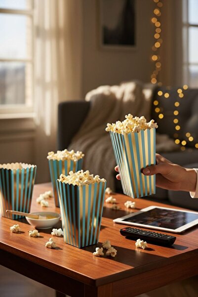 Cadde Süs Blue Themed Popcorn with Foil Wrapping, 8 Pieces of Corn Boxes