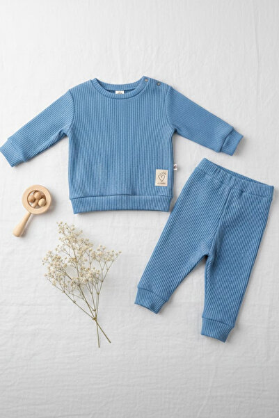 %100 Pamuklu Unisex Bebek 2'li Takım - Raporlu Kumaş Organik Doku Alt Üst Set