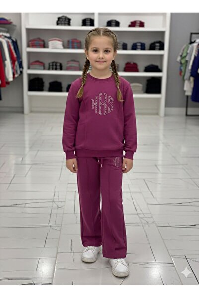 Yağmur Giyim YAVRUCAK2İ HKS طقم بدلة رياضية للفتيات مطرزة بخيطين 100% قطن من ...