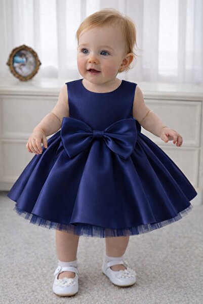 SUNEH Βρεφικό φόρεμα για κοριτσάκι σε σκούρο μπλε με λεπτομέρεια φιόγκου, για...