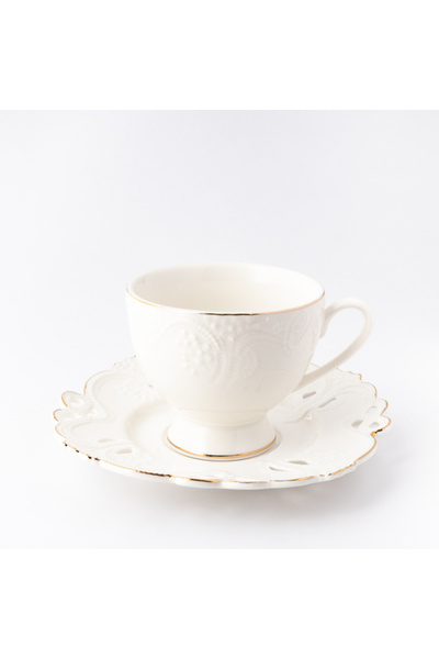 Moon House Set de 6 cești de cafea sau ceai de lux cu farfurie, 200 ml, alb-a...