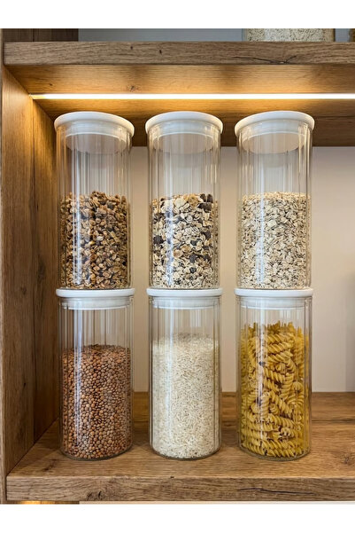 ZURİ DESİGN Set of 6 Transparent Food Storage Containers with Lids, Line Patt...