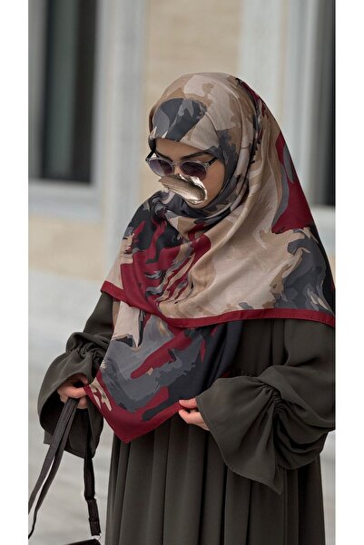 Qalortex Scarf Cotton Soft Erva Pattern Scarf-Burgundy