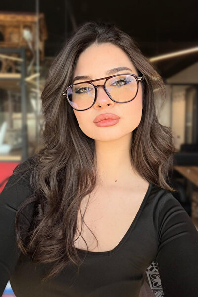 RMSMARKETİNG Brown Frame Transparent Glasses