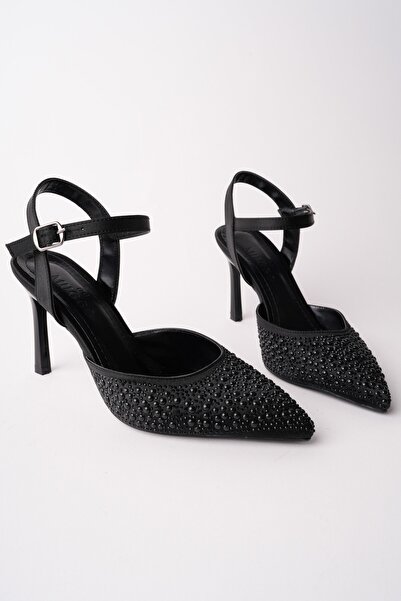 MUGGO CLUJ İnci Taş İşlemeli Sivri Burun Bilekten Bantlı Kadın Abiye Topuklu ...