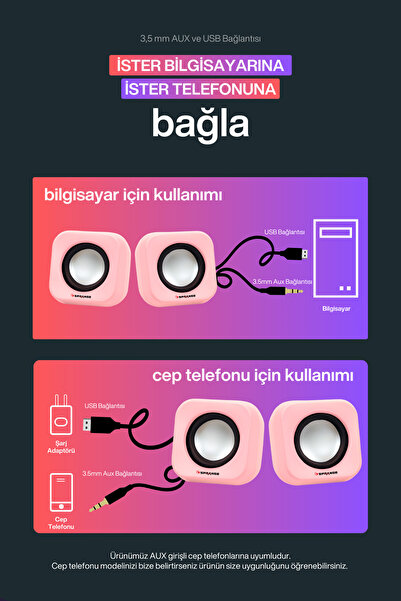 SPRANGE Tak Çalıştır 2'li USB Bilgisayar Hoparlörü – Güçlü Ses, Kompakt Tasarım, Ev-Ofis Kullanıma Uygun