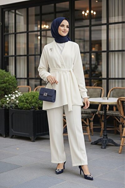 vvesario Set de crep cu volane pentru femei, stil hijab