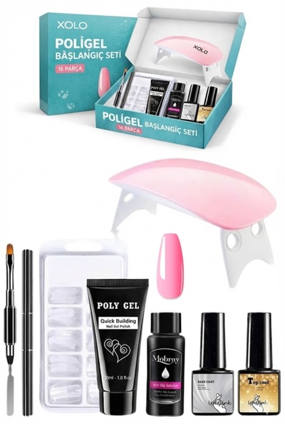 xolo 16 Parça Polijel Oje Yapma Seti Nude Pembe Evde Poligel Nail Art Seti